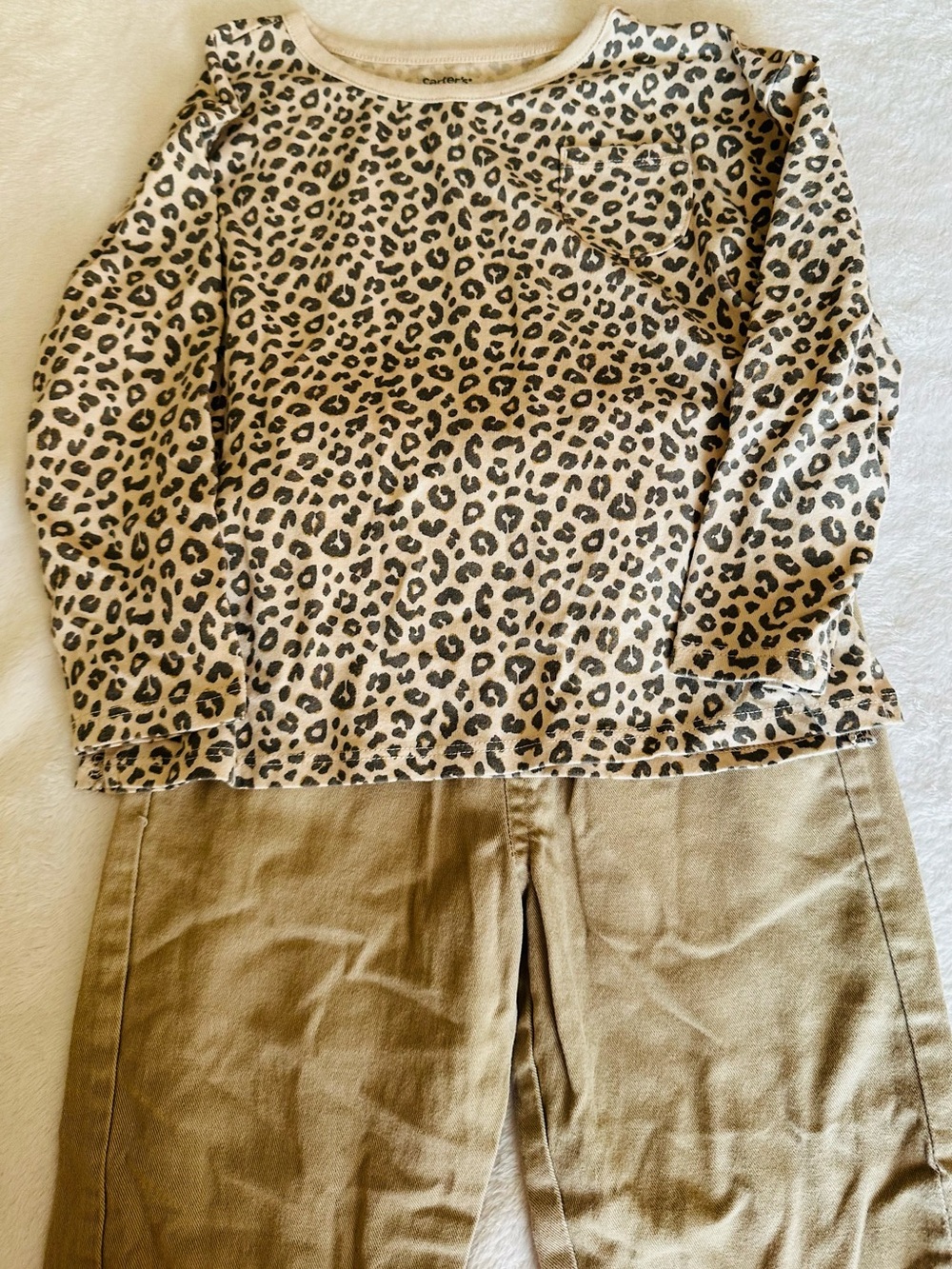 Carter's Leopard Print Long Sleeve Tee in Beige & Black